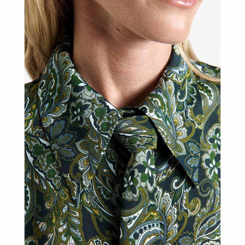 Cue Verdigris Paisley Viscose Silk Blend Shirt With Tie image number 2